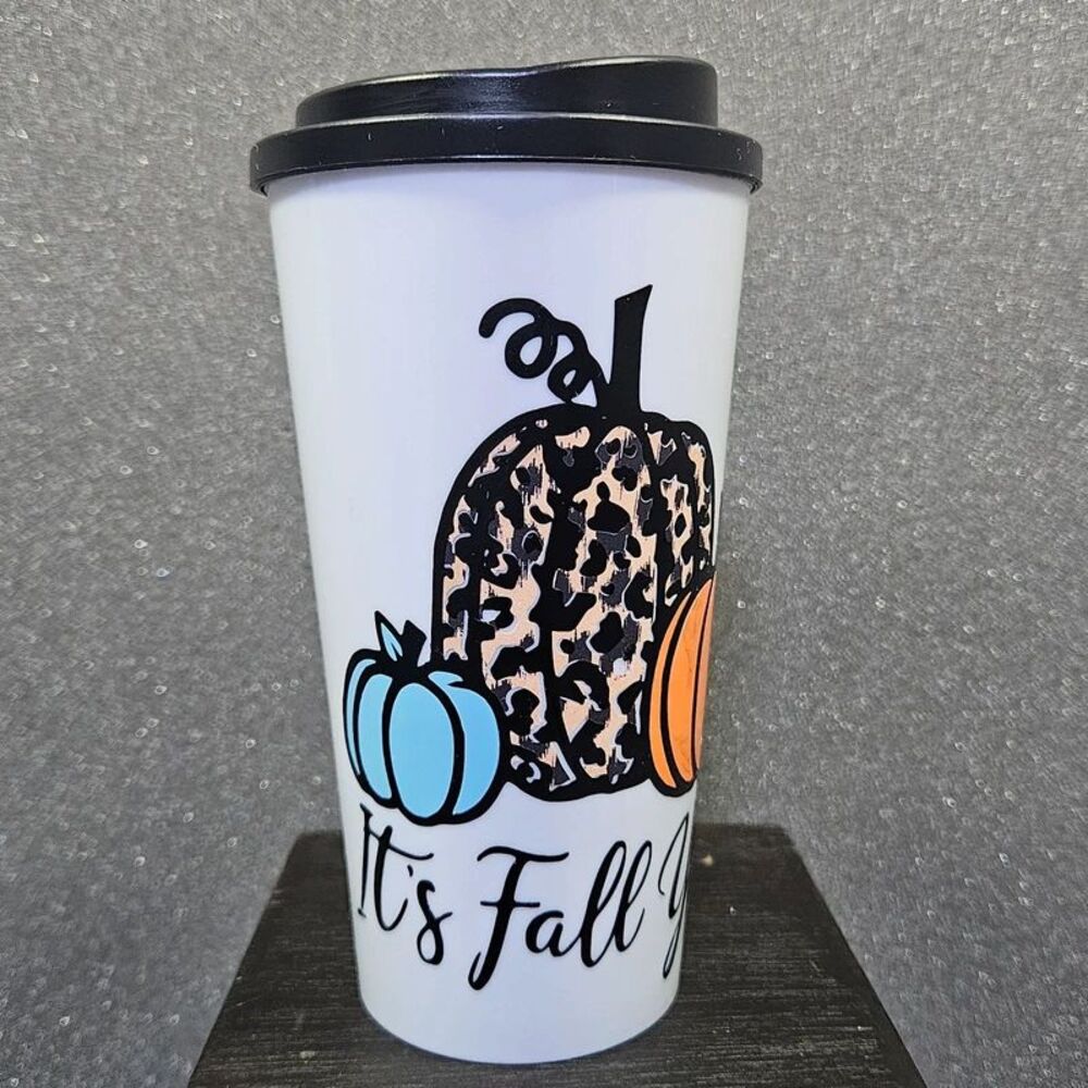 Fall travel coffee cup with lid